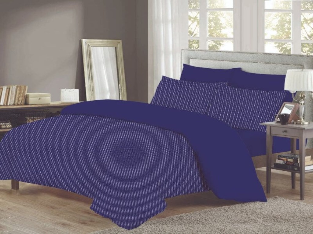 Σετ Σεντόνια Με Λάστιχο Βαμβακερά Navy Blue Πουά Γαρύφαλλο | Γαρύφαλλο - Λευκά Είδη